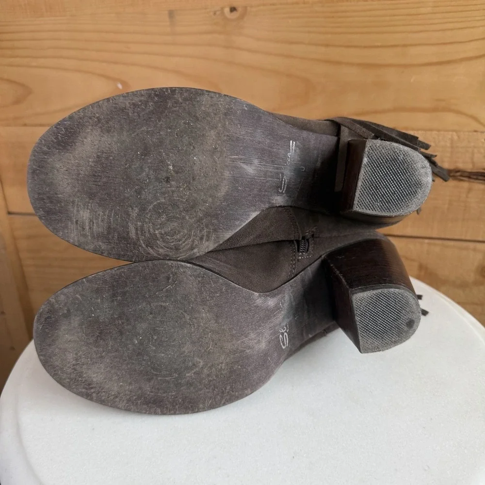 Sbicca Vintage Collection Boots Booties Grey Leather Block Heel‎ 10 Western Boho